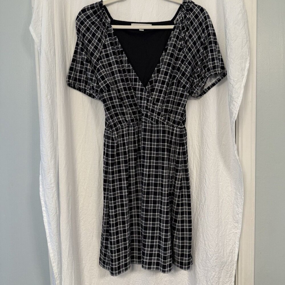 Loft Faux Wrap Dress Size Sm Black White Plaid Gingham Workwear Church - Picture 2 of 15
